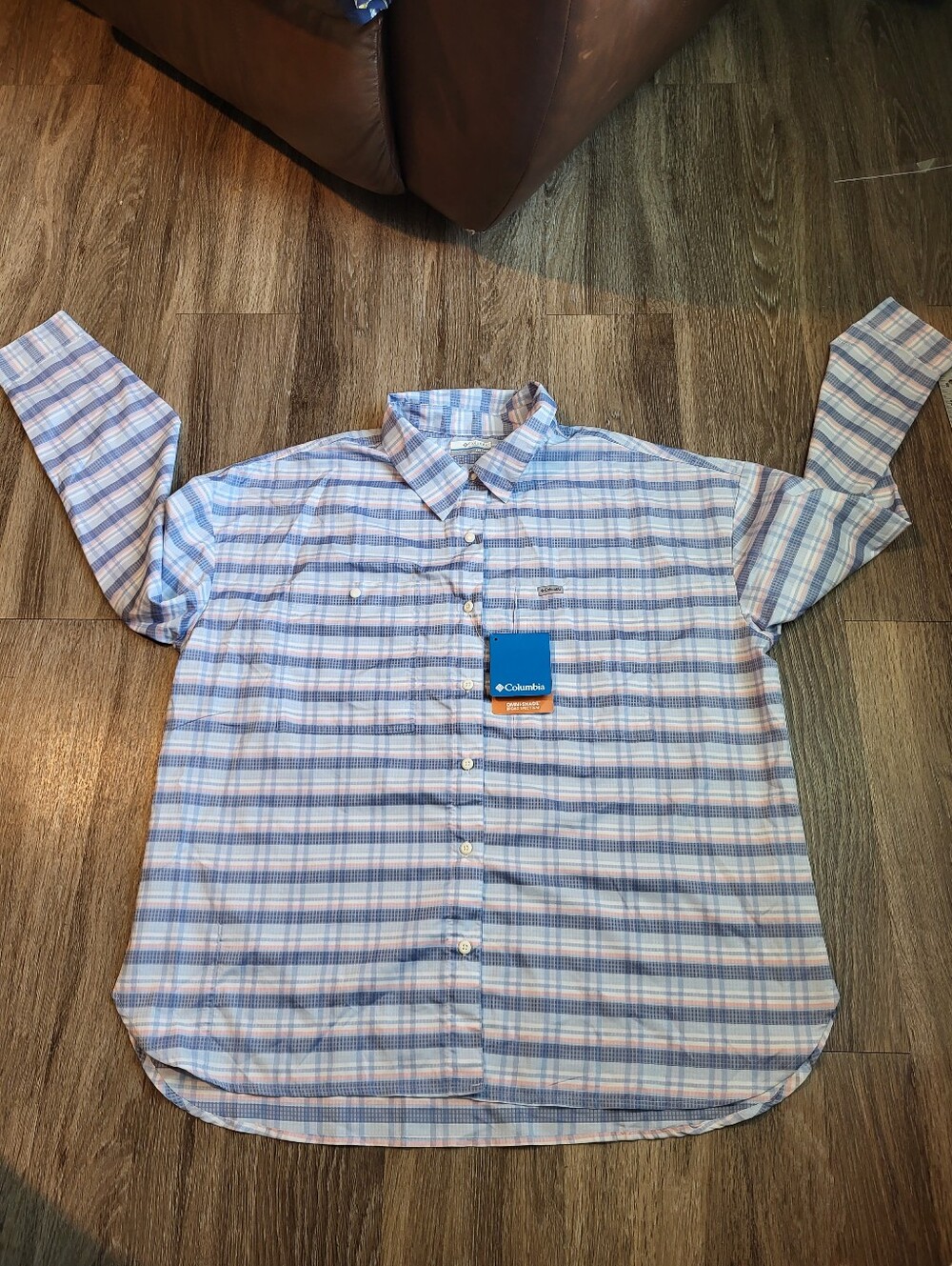 Columbia Men’s Blue and White Plaid Button-Down Shirt
